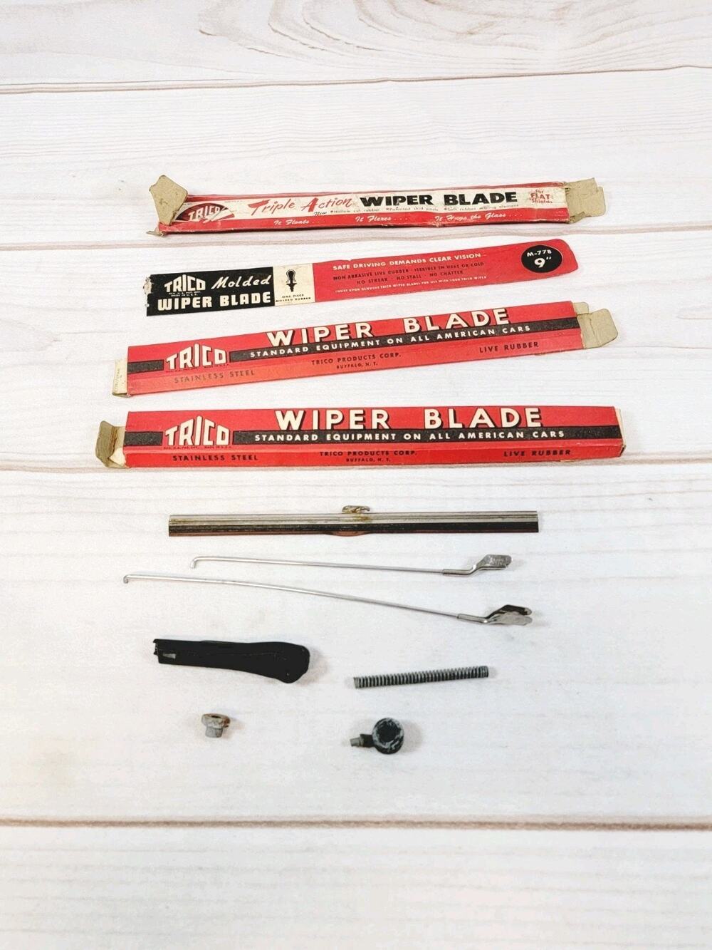 Lot of Assorted Vintage Trico Single Windshield Wiper Blade Parts & EMPTY Boxes